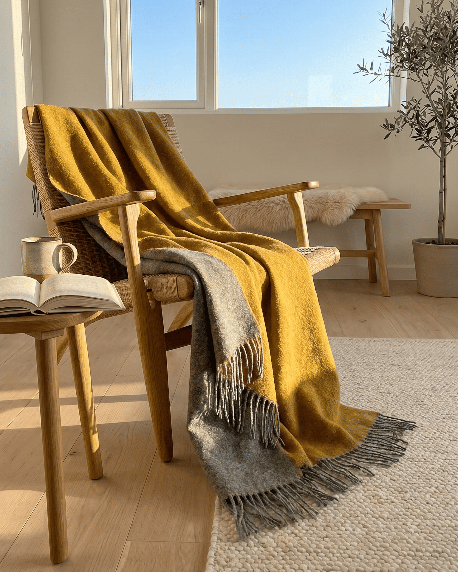 Wollen plaid 140 x 200 cm - Geel/Grijs
