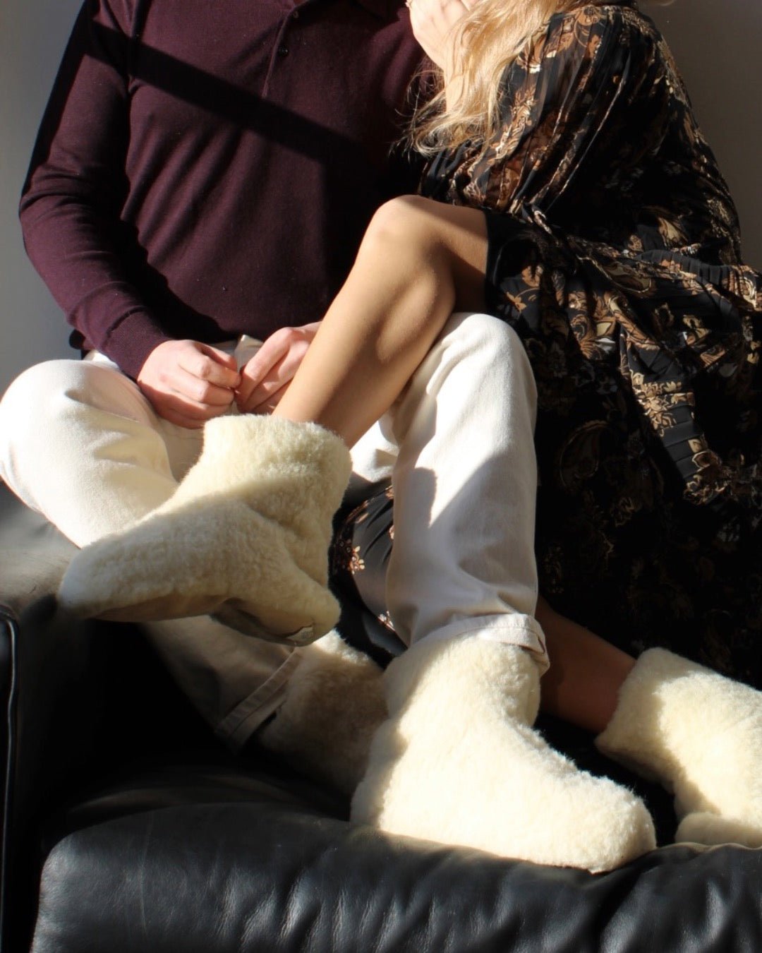 Uldhjemmesko – hvid (Høj model) - The Cozy Sheep