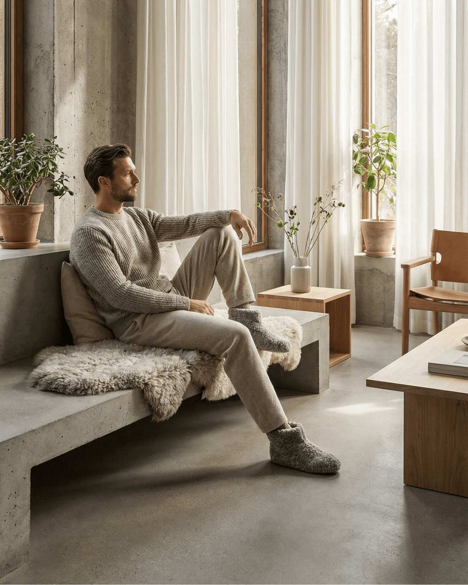 Uldhjemmesko – Lysegrå (Høj model) - The Cozy Sheep