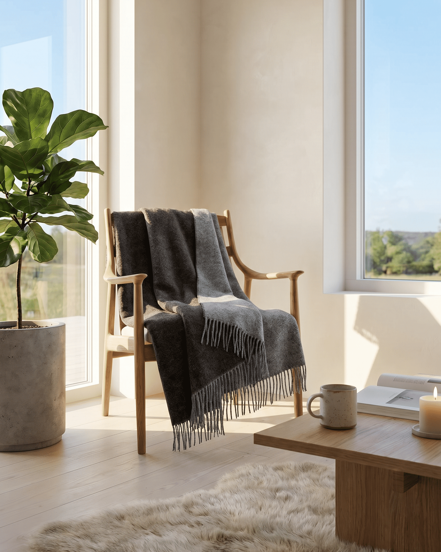 Wollen plaid 140 x 200 cm - Grijs/Bruin