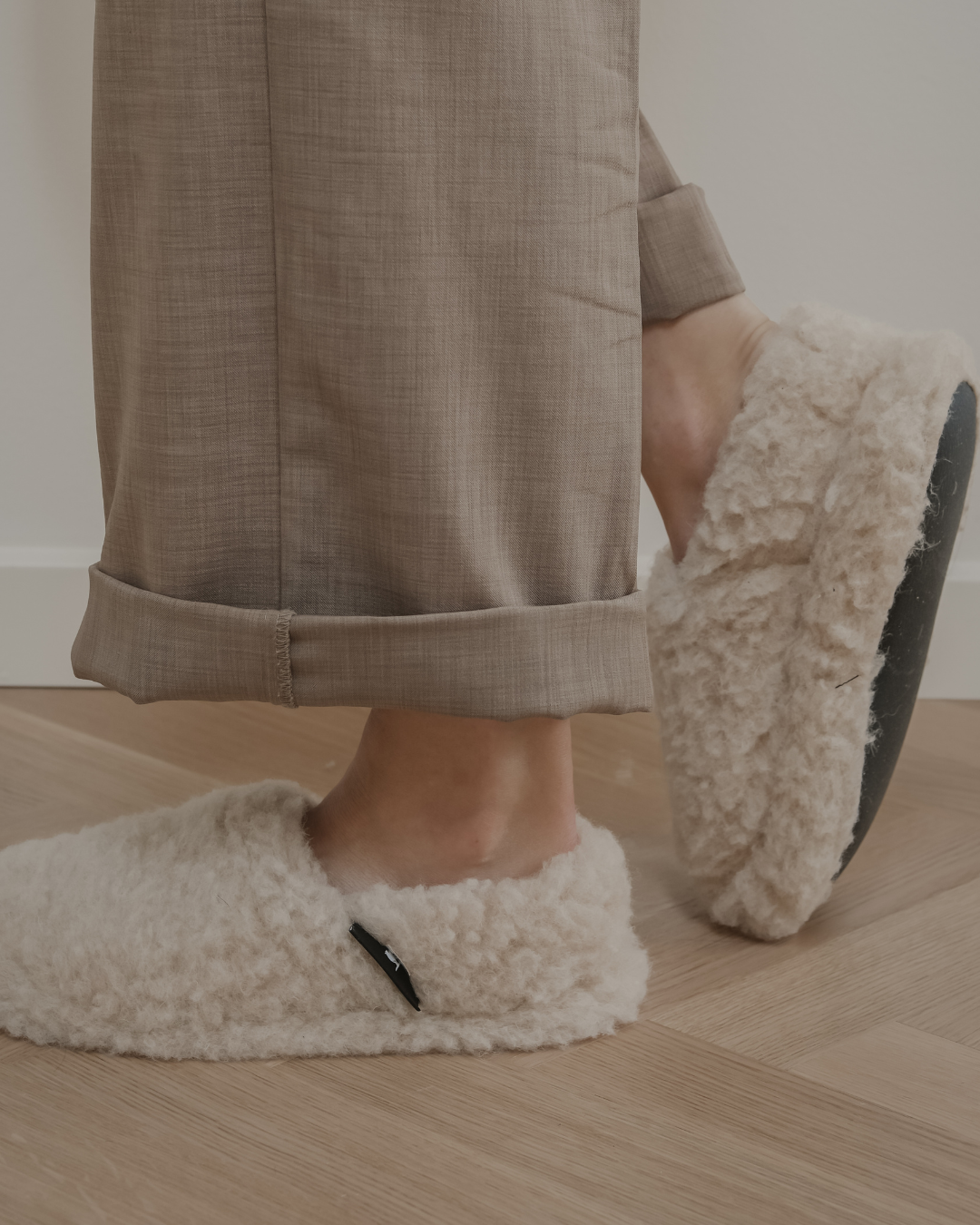 Sloffen van merinowol – Beige