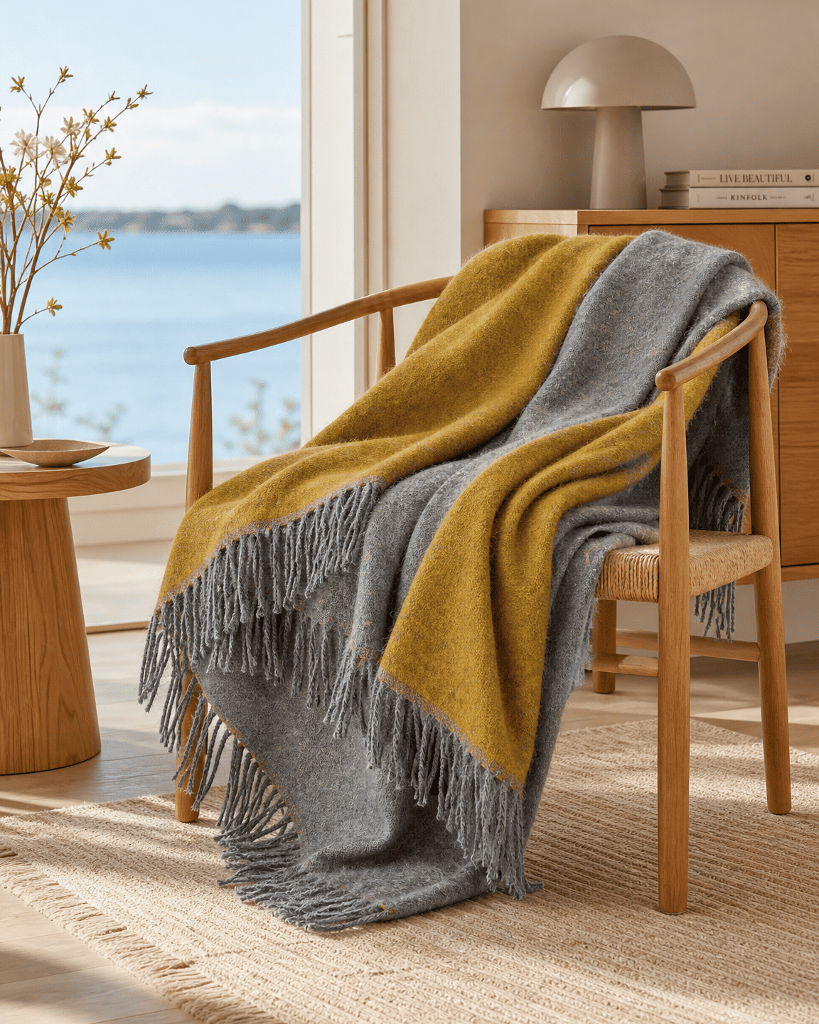 Wollen plaid 140 x 200 cm - Geel/Grijs