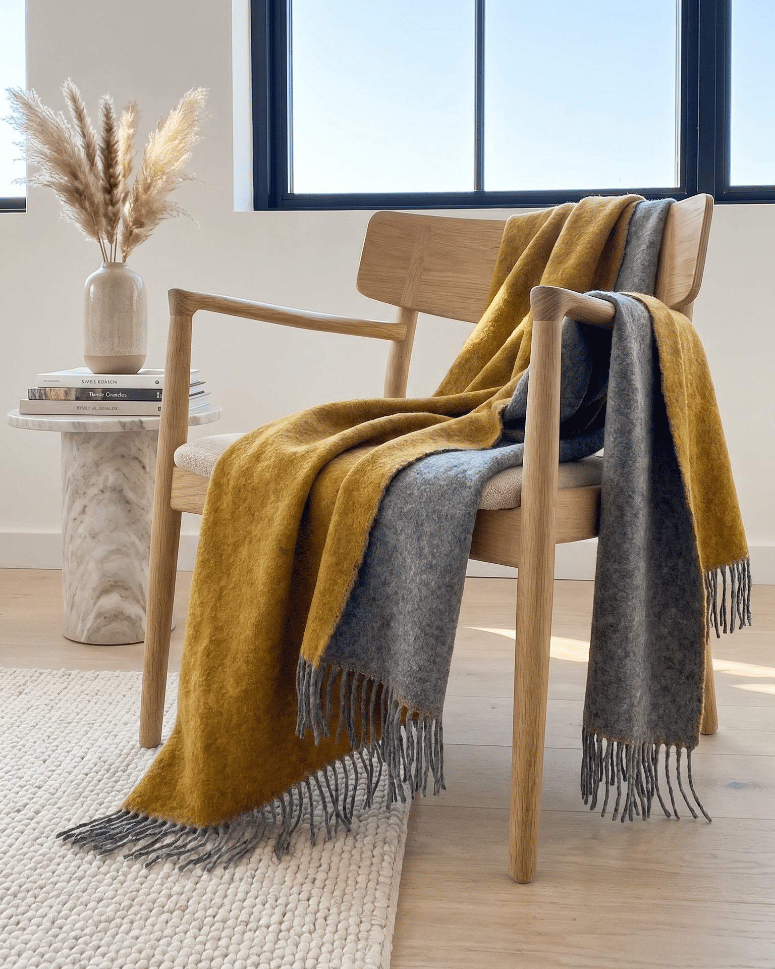 Wollen plaid 140 x 200 cm - Geel/Grijs