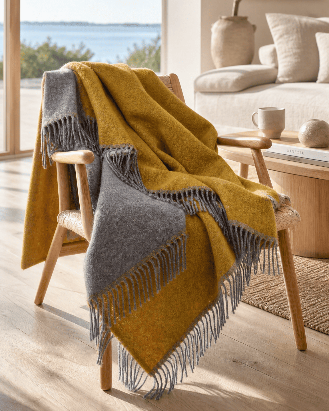 Wollen plaid 140 x 200 cm - Geel/Grijs